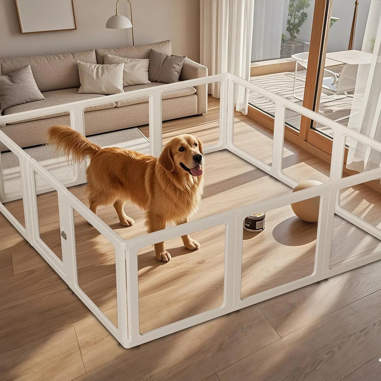 Citylife Dog Playpen with Door Clear Pet Playpen for Indoor Outdoor Easy to Install and Remove Puppy Playpen for Dogs, Cats, Bunnies, Pigs, 12 Panels
