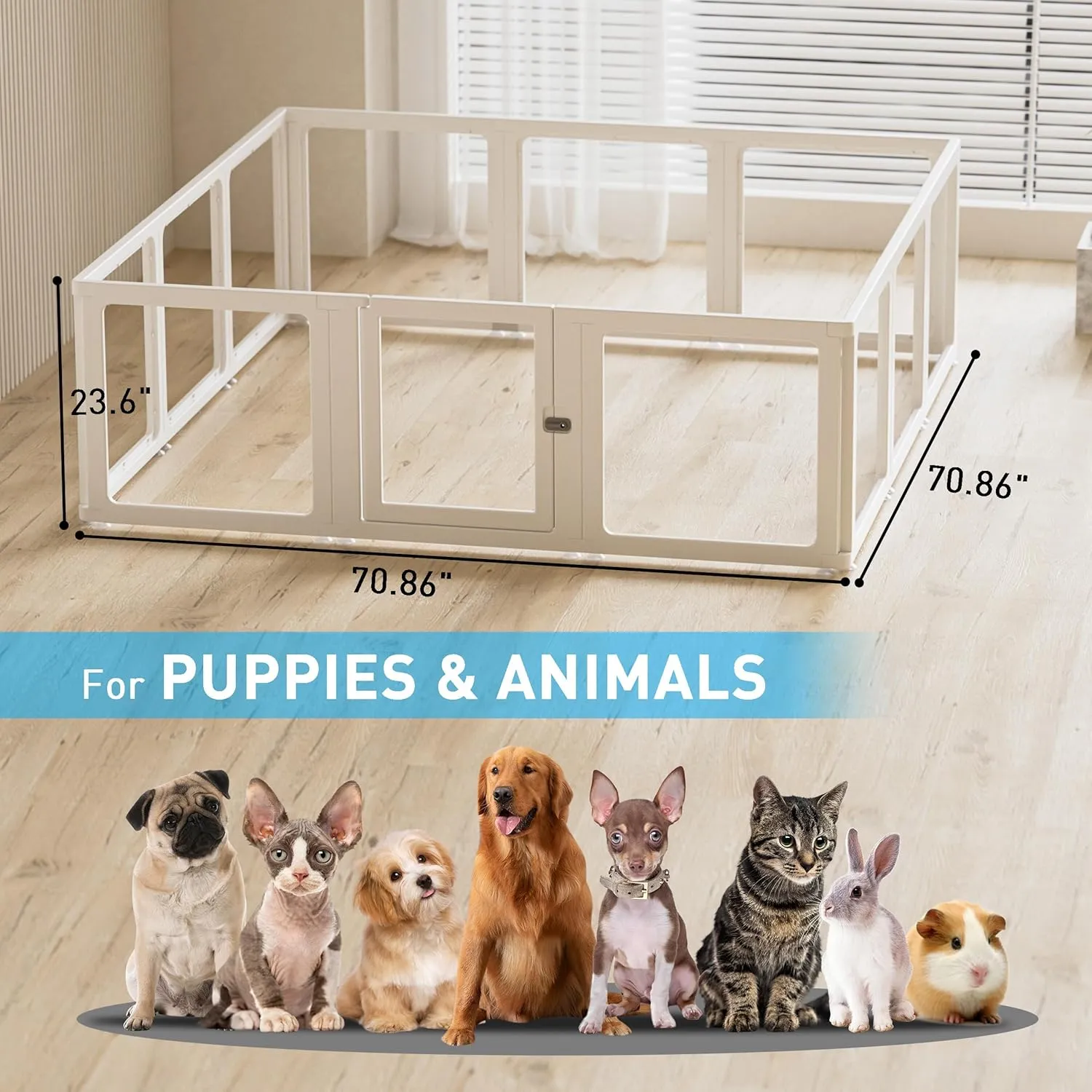 Citylife Dog Playpen with Door Clear Pet Playpen for Indoor Outdoor Easy to Install and Remove Puppy Playpen for Dogs, Cats, Bunnies, Pigs, 12 Panels
