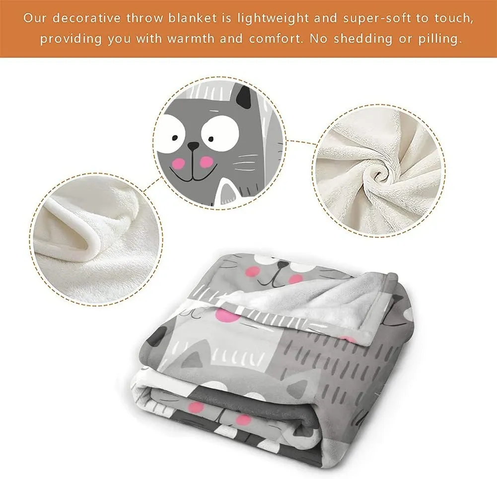 COLLA Cute Cat Blanket for Girls Women, Lightweight Soft Fleece Flannel Throw Blanket for Cat Lovers Sofa Couch Living Room 50x40 Inch