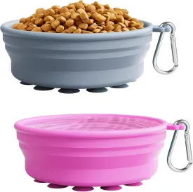 Collapsible Silicone Travel Bowl 2 Pack, Portable for Puppy/Cat, Anti-Slip Suction Cups - Small/Medium Dogs, Indoor/Outdoor