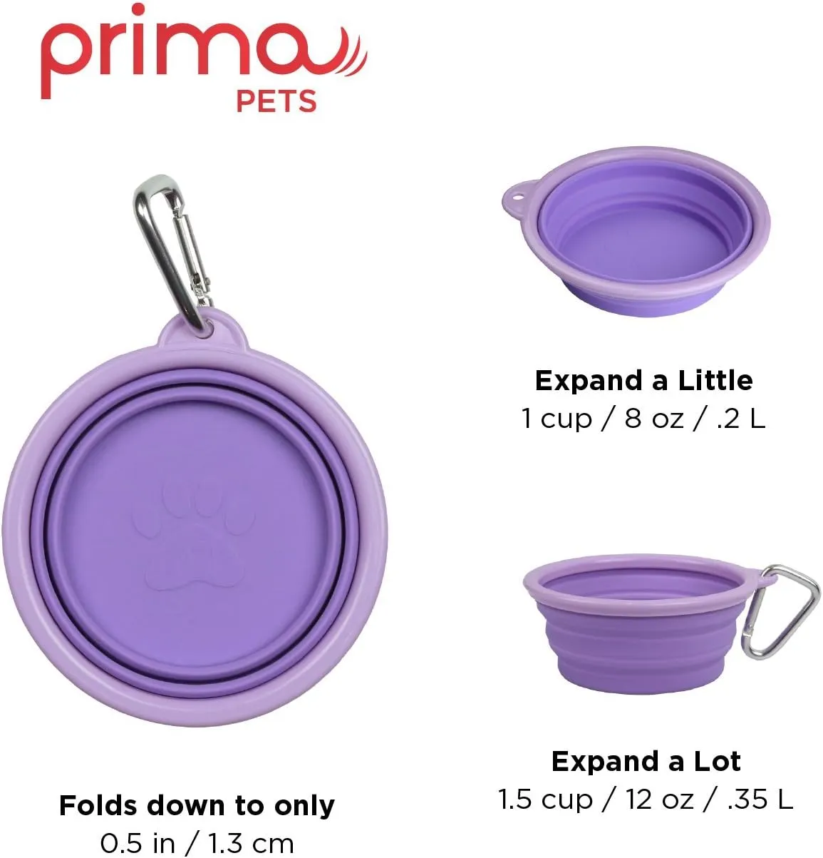 Collapsible Silicone Water Travel Bowl with Clip for Dog and Cat, Portable and Durable Pop-up Feeder for Convenient On-The-go Feeding  Size: Small (1.5 Cups) Purple  2 Pack