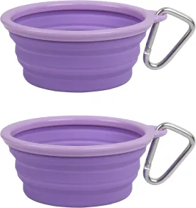 Collapsible Silicone Water Travel Bowl with Clip for Dog and Cat, Portable and Durable Pop-up Feeder for Convenient On-The-go Feeding  Size: Small (1.5 Cups) Purple  2 Pack