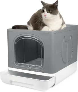 Covered Cat Litter Box for Indoor Cats, Anti-Splashing Large Enclosed Litter Box with Lid Top Side Entry Deep Drawer Kitty Litter Pan with Scoop Easy Cleaning