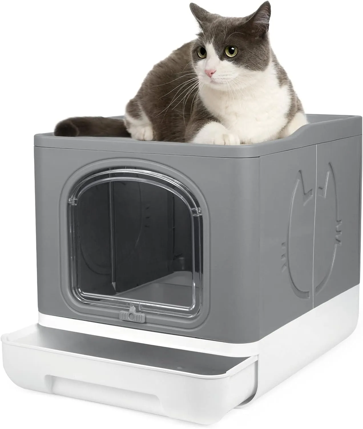 Covered Cat Litter Box for Indoor Cats, Anti-Splashing Large Enclosed Litter Box with Lid Top Side Entry Deep Drawer Kitty Litter Pan with Scoop Easy Cleaning