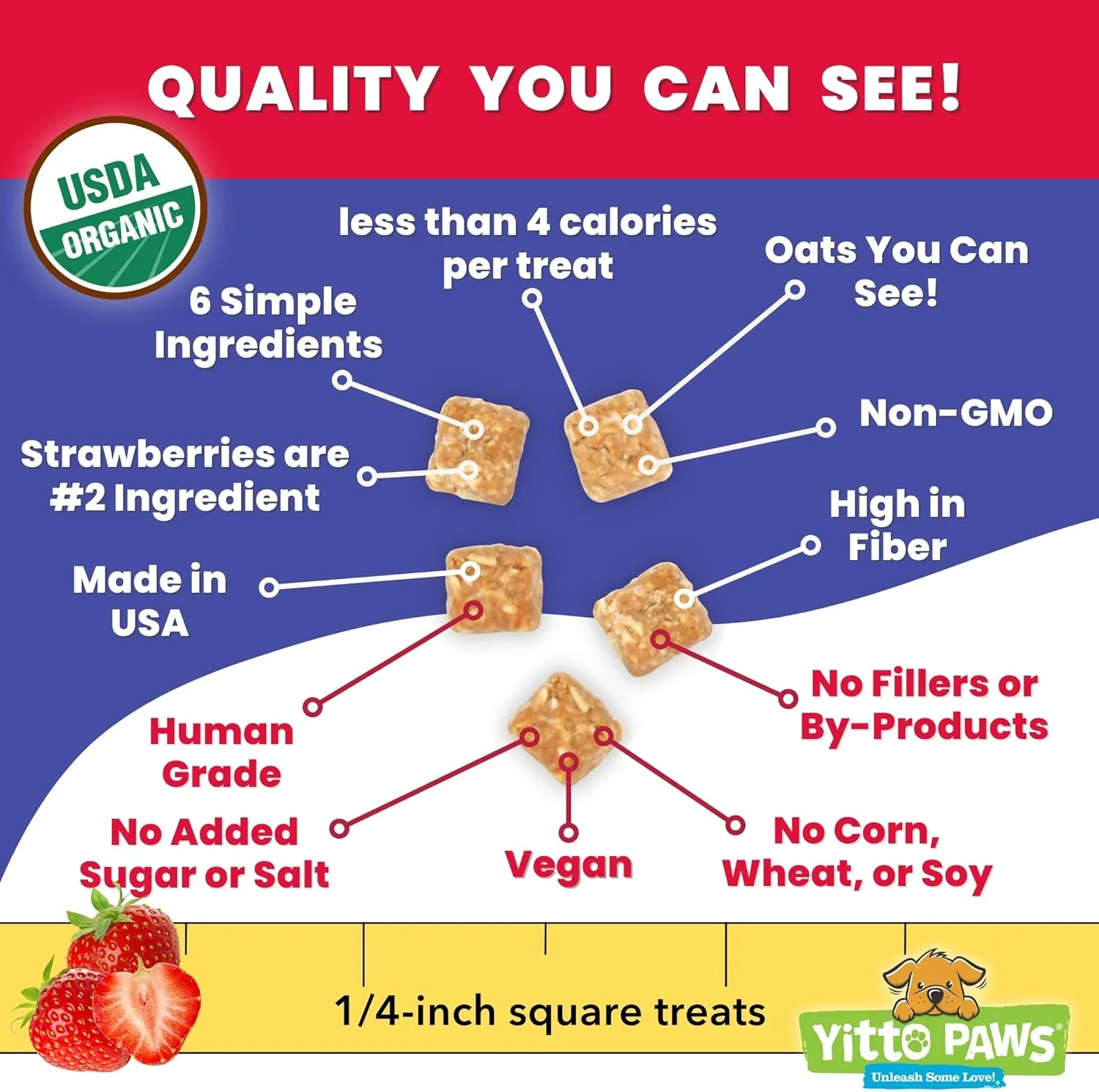 Crunchy Mini Organic Dog Training Treats - Oats, Strawberries & Peanut Butter  Healthy Puppy Treats, Vegan All Natural Made in USA Only  Low Calorie, Human-Grade No Sugar Added Puppy Biscuits