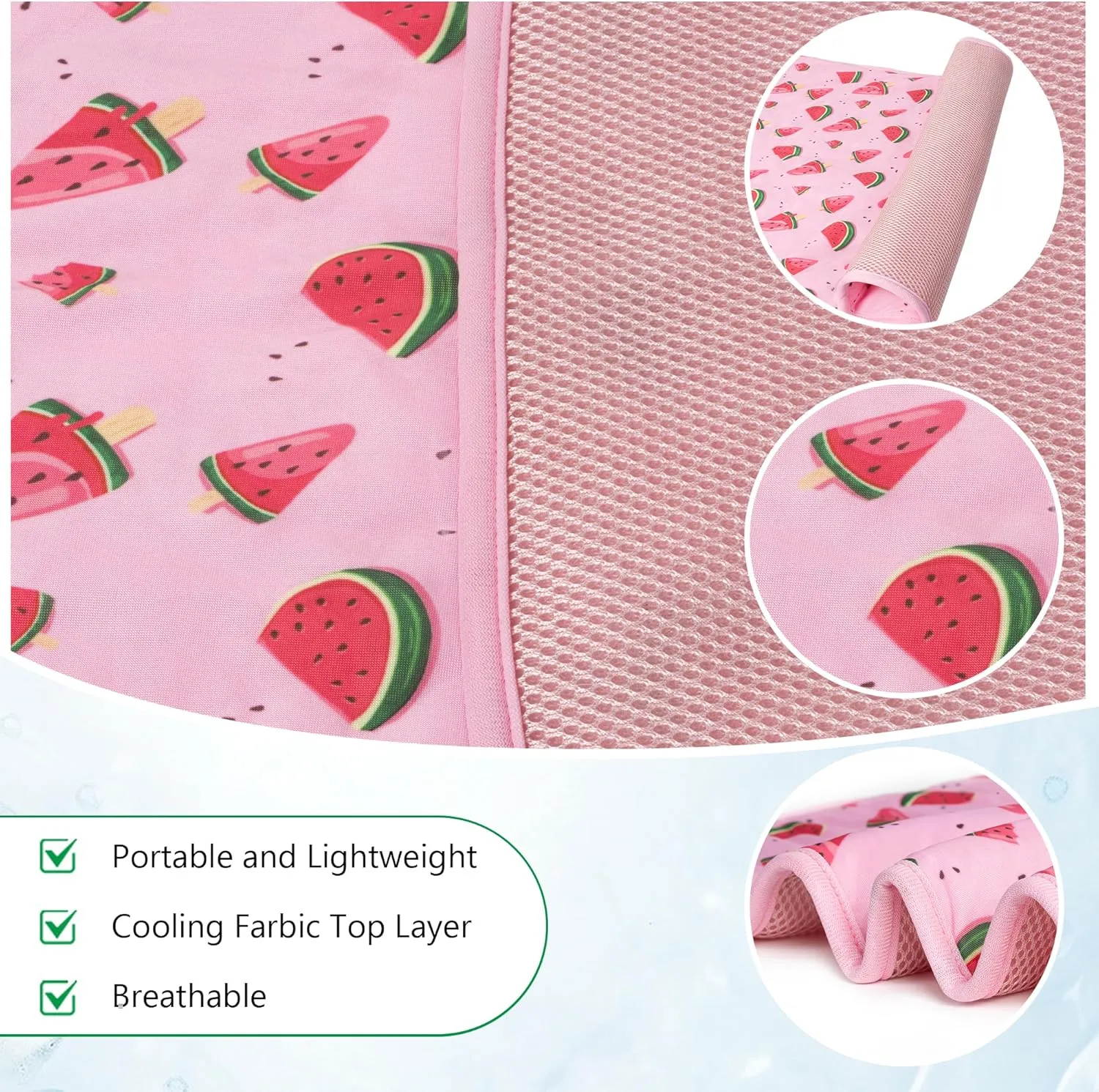 DELIFUR Cat Cooling Mat- Pet Cooling Mat Outdoor for Dogs Ice Pad for Kitten Cat Puppy Machine Washable (Small, Pink Watermelon)
