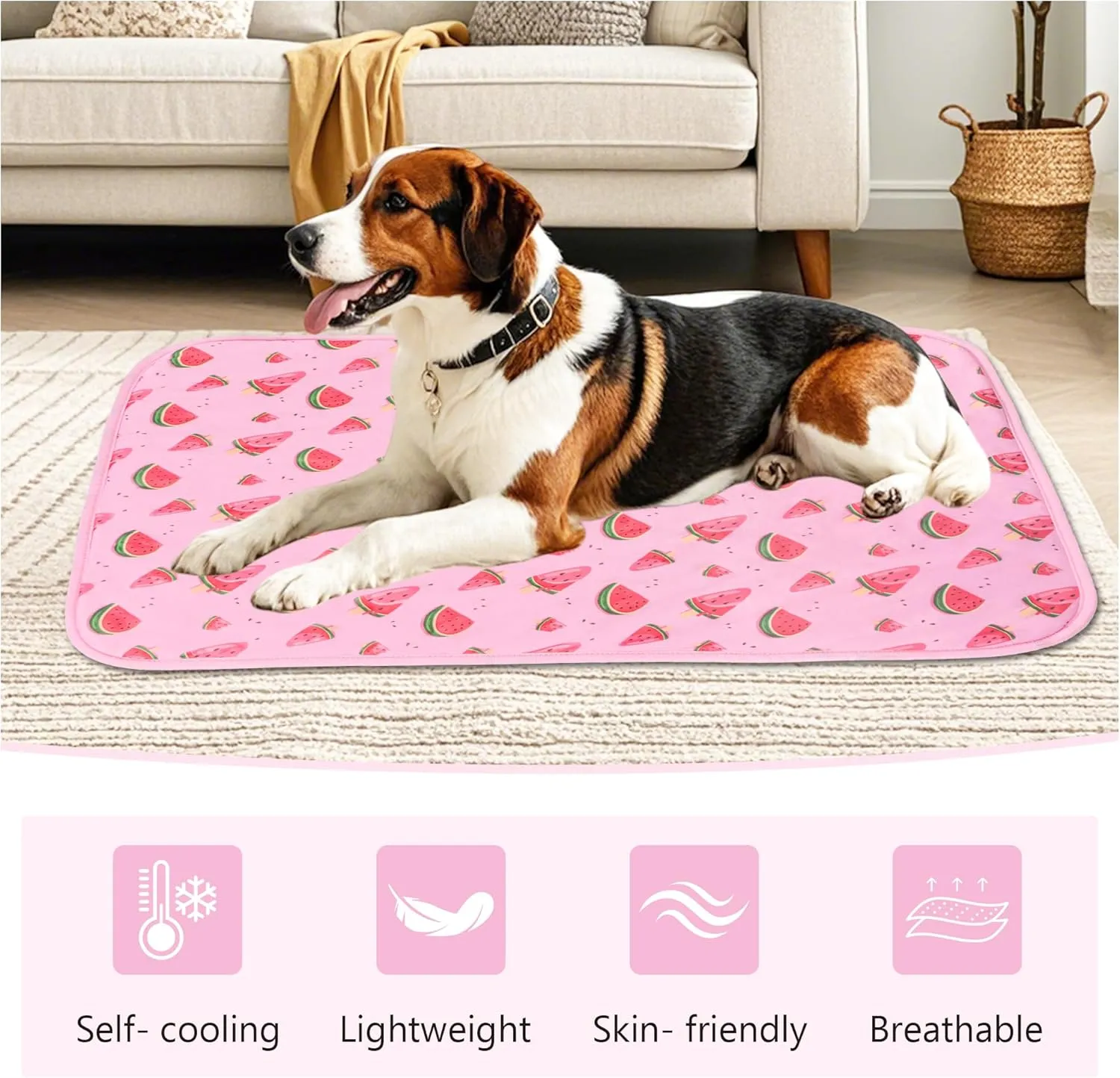 DELIFUR Cat Cooling Mat- Pet Cooling Mat Outdoor for Dogs Ice Pad for Kitten Cat Puppy Machine Washable (Small, Pink Watermelon)