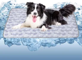 DELIFUR Dog Cooling Mat- Pet Cooling Mat Outdoor for Dogs Ice Pad for Puppy Small Medium Dog Machine Washable (Large, Grey Fishbone)