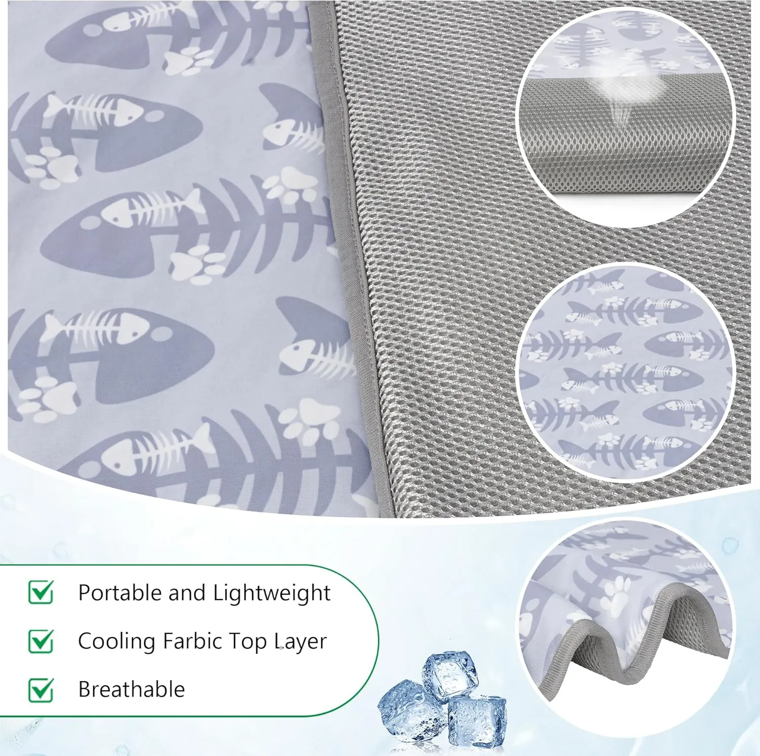 DELIFUR Dog Cooling Mat- Pet Cooling Mat Outdoor for Dogs Ice Pad for Puppy Small Medium Dog Machine Washable (Large, Grey Fishbone)