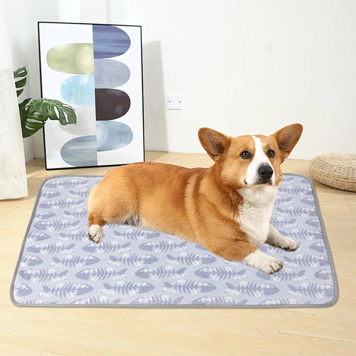 DELIFUR Dog Cooling Mat- Pet Cooling Mat Outdoor for Dogs Ice Pad for Puppy Small Medium Dog Machine Washable (Large, Grey Fishbone)