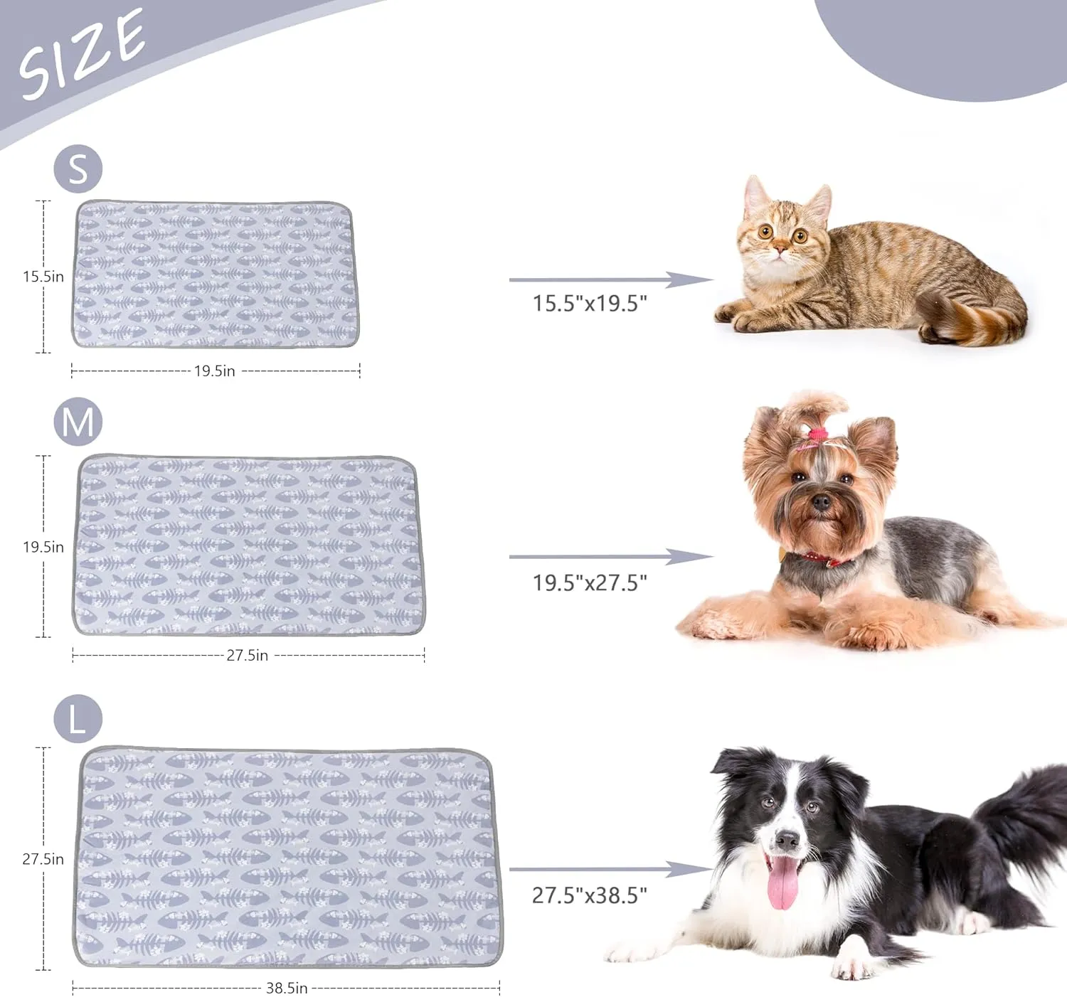 DELIFUR Dog Cooling Mat- Pet Cooling Mat Outdoor for Dogs Ice Pad for Puppy Small Medium Dog Machine Washable (Large, Grey Fishbone)