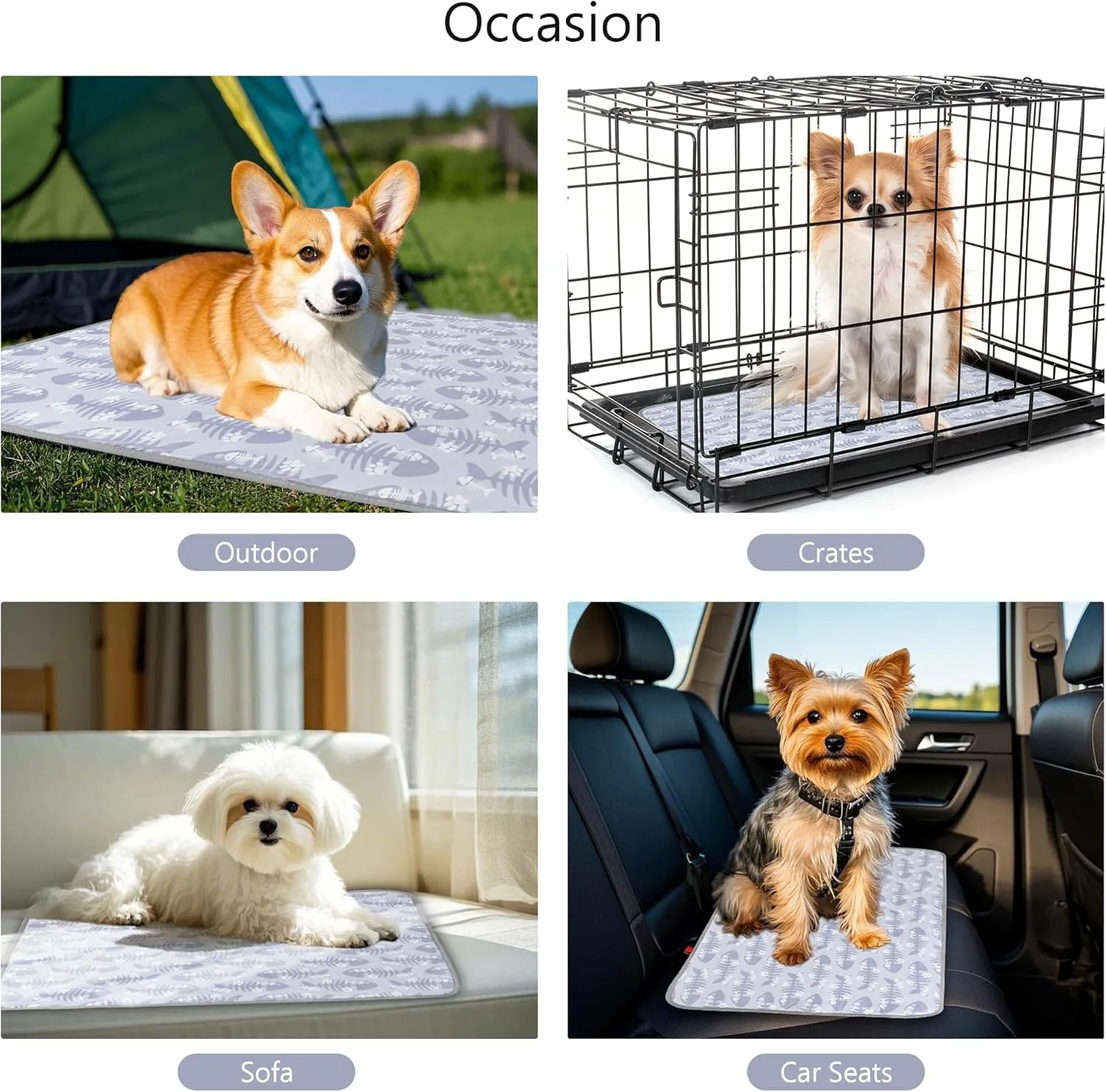 DELIFUR Dog Cooling Mat- Pet Cooling Mat Outdoor for Dogs Ice Pad for Puppy Small Medium Dog Machine Washable (Large, Grey Fishbone)