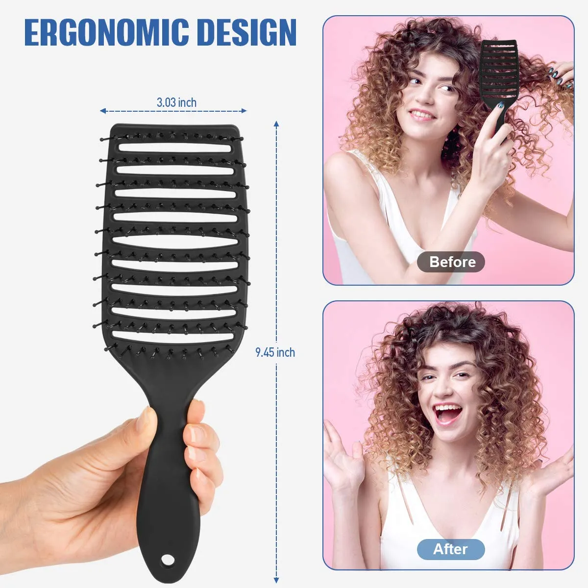 Detangling Brush -Pro Hair Brush Set, Valentines Day Gifts for Men Women,Scalp Massager Shampoo Brush, Detangler Brush for Wet and Dry Hair, Scalp Care, Styling Hair Brushes for Curly, Kinky,Stright