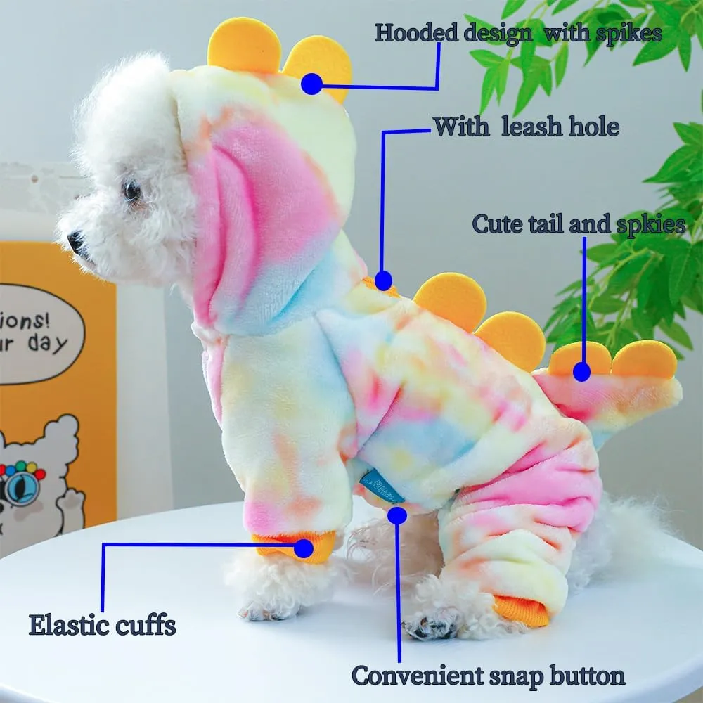 Dinosaur Dog Clothes for Small Dog Girl Boy, Fleece Winter Puppy Hoodies with Leash Ring, Cold Weather Coat for Cat, Funny Dinosaur Costume for Christmas Halloween. (Yellow, Medium)