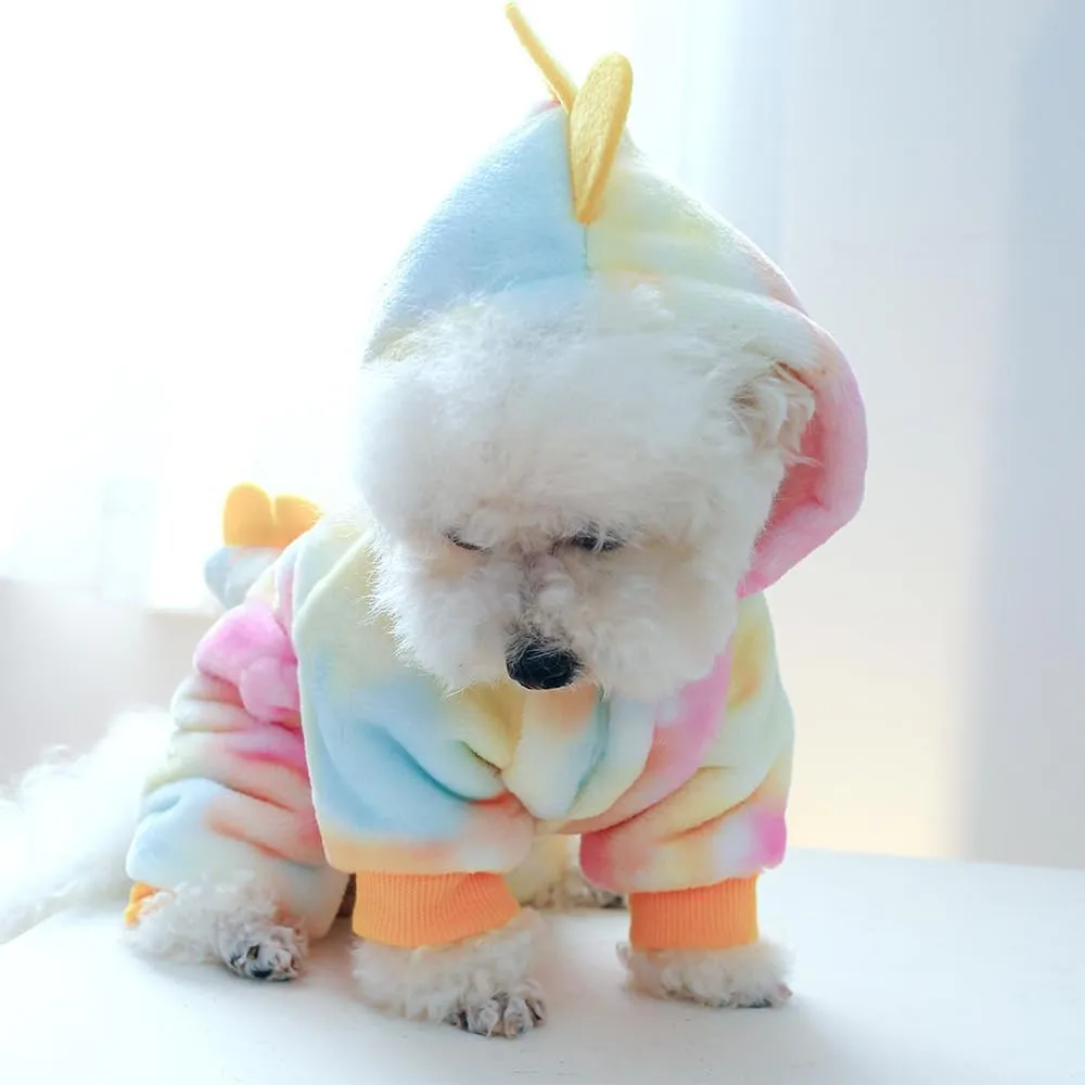 Dinosaur Dog Clothes for Small Dog Girl Boy, Fleece Winter Puppy Hoodies with Leash Ring, Cold Weather Coat for Cat, Funny Dinosaur Costume for Christmas Halloween. (Yellow, Medium)