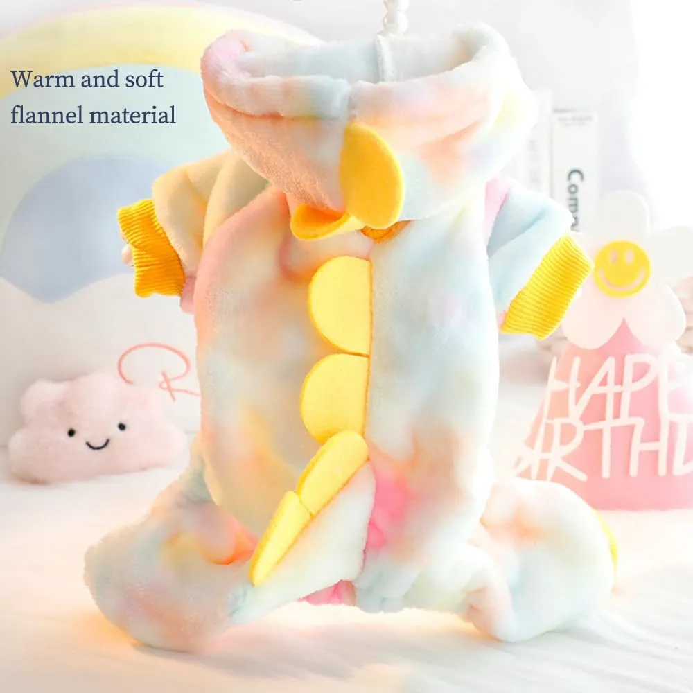 Dinosaur Dog Clothes for Small Dog Girl Boy, Fleece Winter Puppy Hoodies with Leash Ring, Cold Weather Coat for Cat, Funny Dinosaur Costume for Christmas Halloween. (Yellow, Medium)