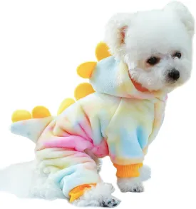 Dinosaur Dog Clothes for Small Dog Girl Boy, Fleece Winter Puppy Hoodies with Leash Ring, Cold Weather Coat for Cat, Funny Dinosaur Costume for Christmas Halloween. (Yellow, Medium)