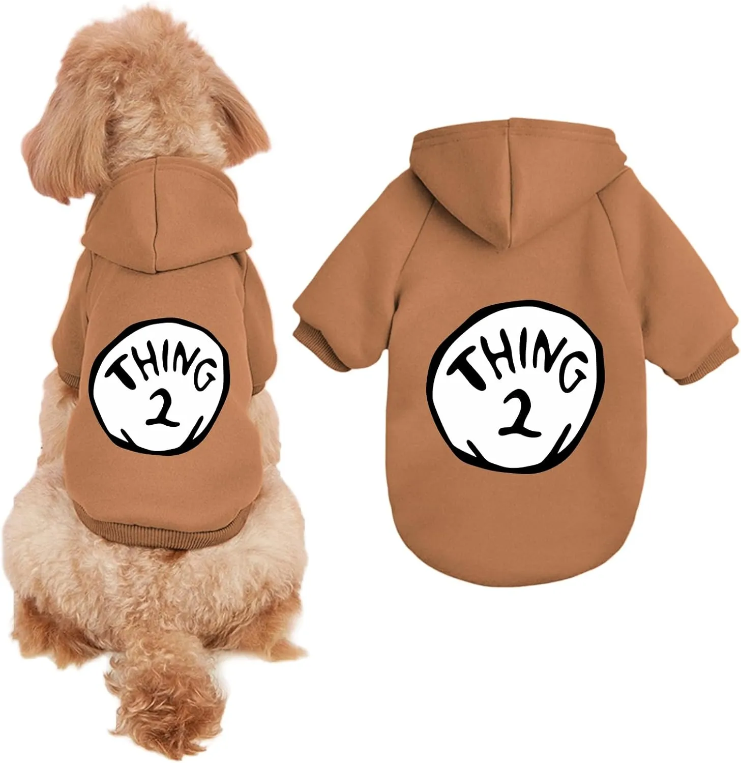 Dog Hoodie Pet Clothes for Small Dogs Thing 2 Printed Hoodies Medium Puppy Hooded Sweatshirt Pullover Outfit(Khaki,M)