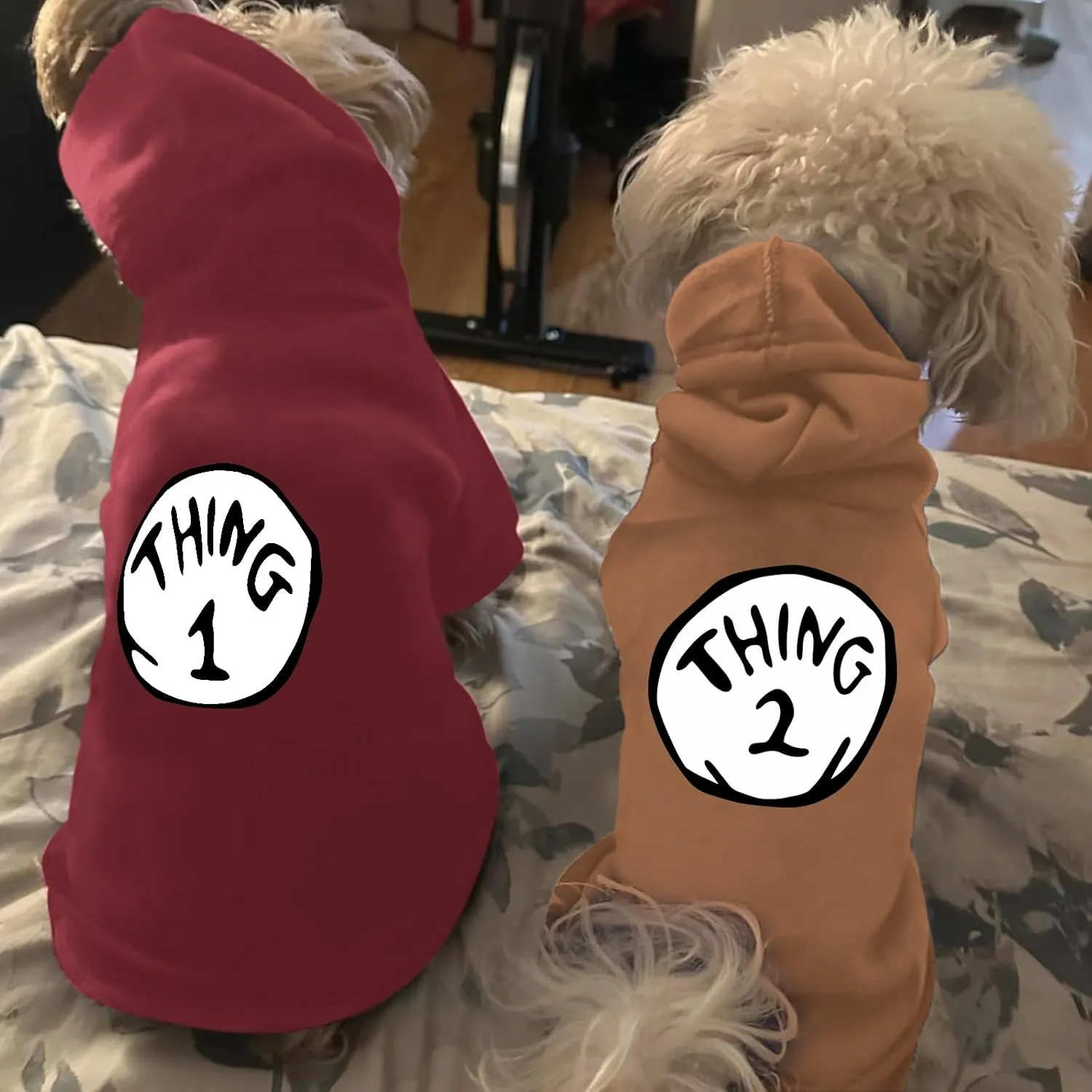 Dog Hoodie Pet Clothes for Small Dogs Thing 2 Printed Hoodies Medium Puppy Hooded Sweatshirt Pullover Outfit(Khaki,M)