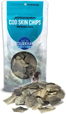 Durkha Cod Skin Chips  All-Natural Dog Treats, High in Omega-3, Gentle on Sensitive Stomachs, Infused with Himalayan Yak Cheese - 1 Pack