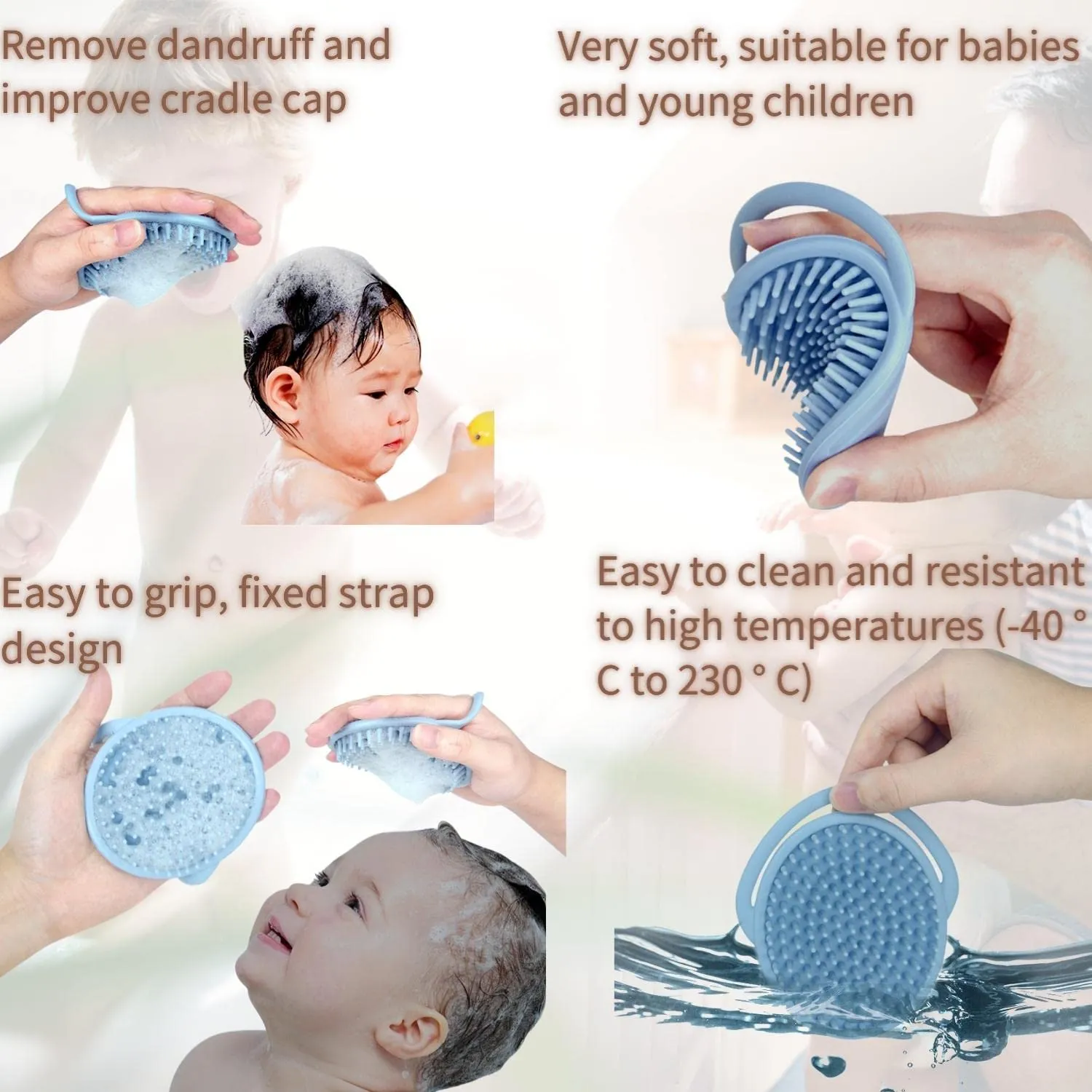 ERSIQI Toddler Hair Brush Baby Bath Brush Scalp Massager Shampoo Brush Cradle Cap Comb Head Scrubber Newborn Bath Essentials Baby Registry Items (Blue)