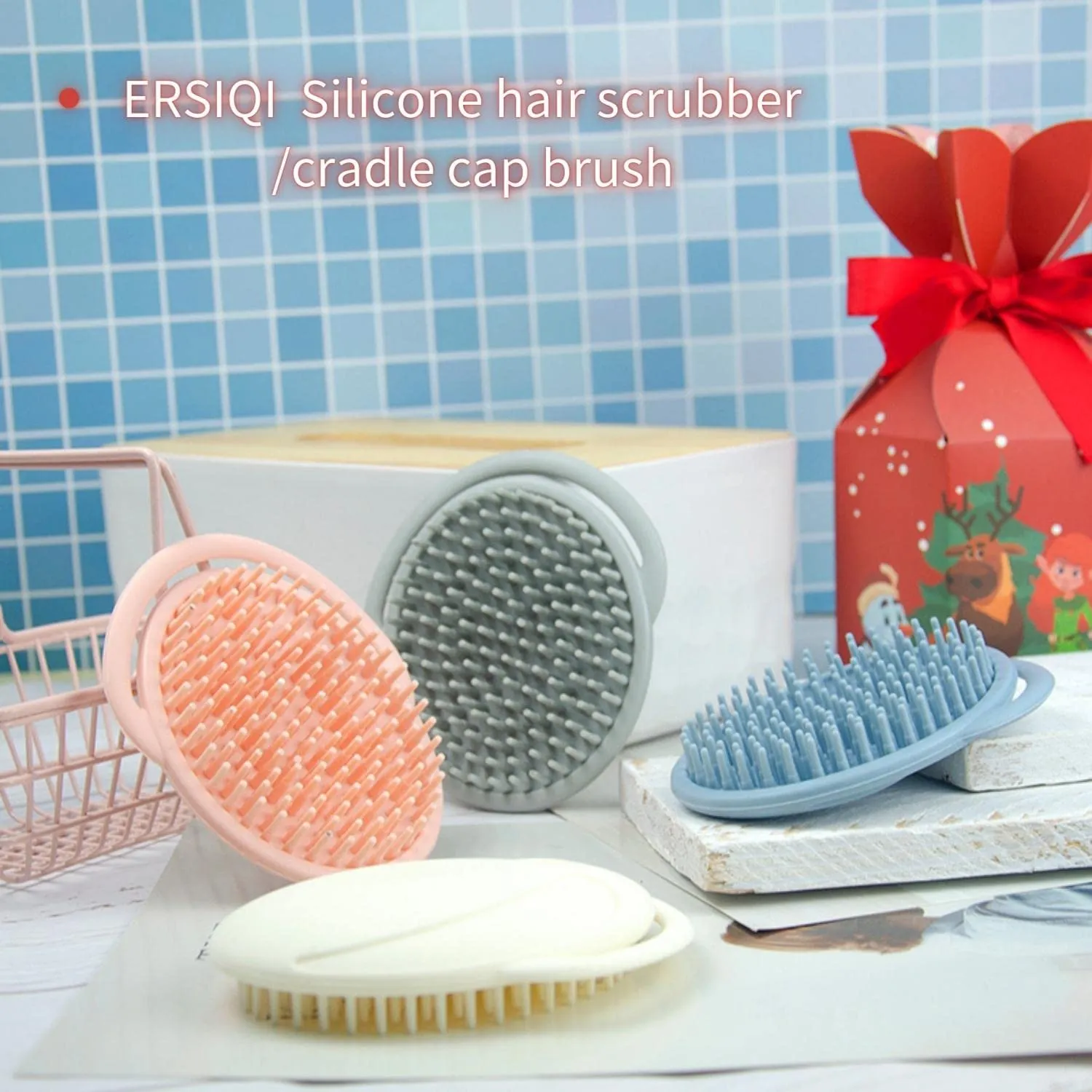 ERSIQI Toddler Hair Brush Baby Bath Brush Scalp Massager Shampoo Brush Cradle Cap Comb Head Scrubber Newborn Bath Essentials Baby Registry Items (Blue)