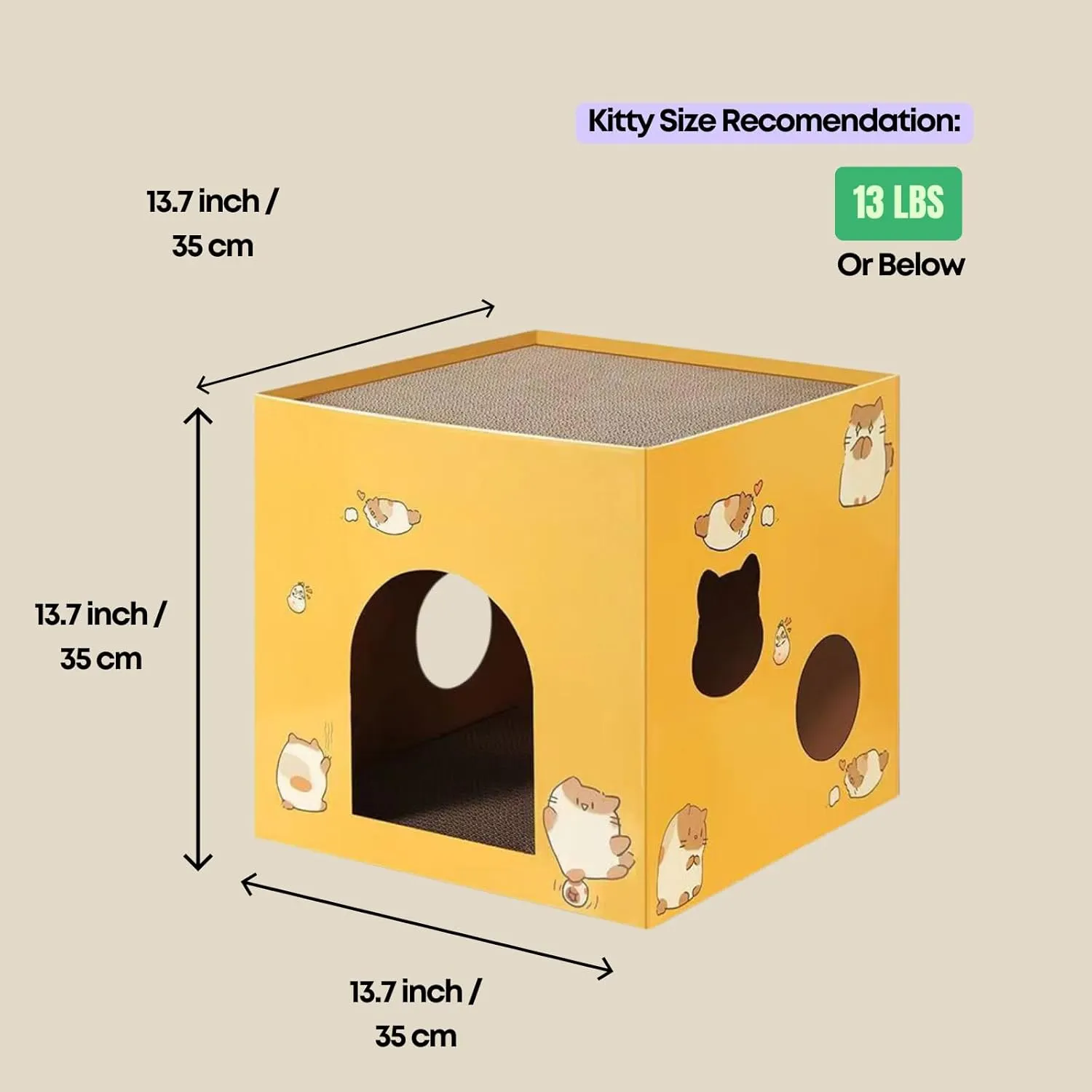 Extra Large Cardboard Cat Scratcher House Lounge Two-Level Cardboard Cat House Hideout Condo Bed Toy Storage (Yellow)