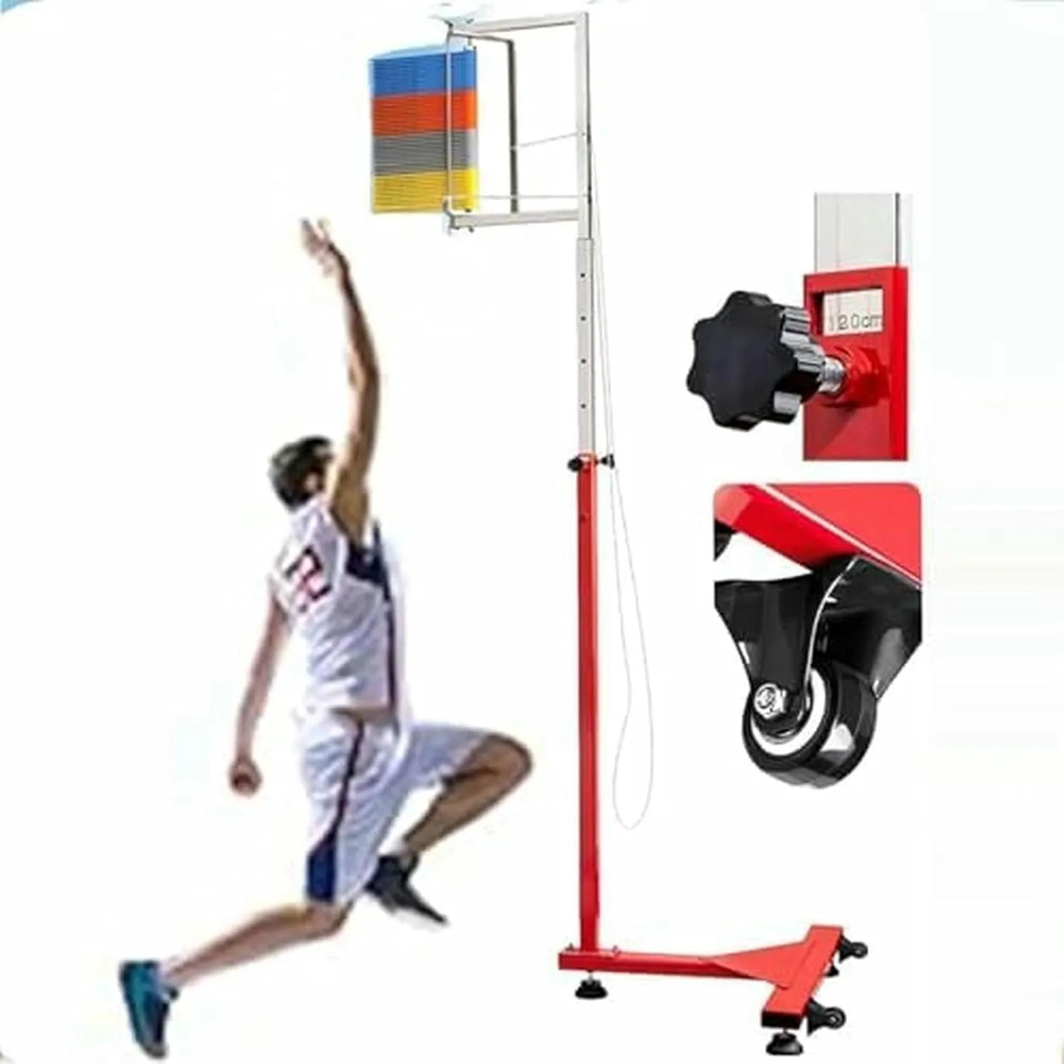 Free-Standing Jump Measurement TesterVertical Jump Trainer Vertical Jump Tester Vertical Jump Tester for Basketball, Metal Adjustable Volleyball Training Equipment, School Gym, Pull Cord~/