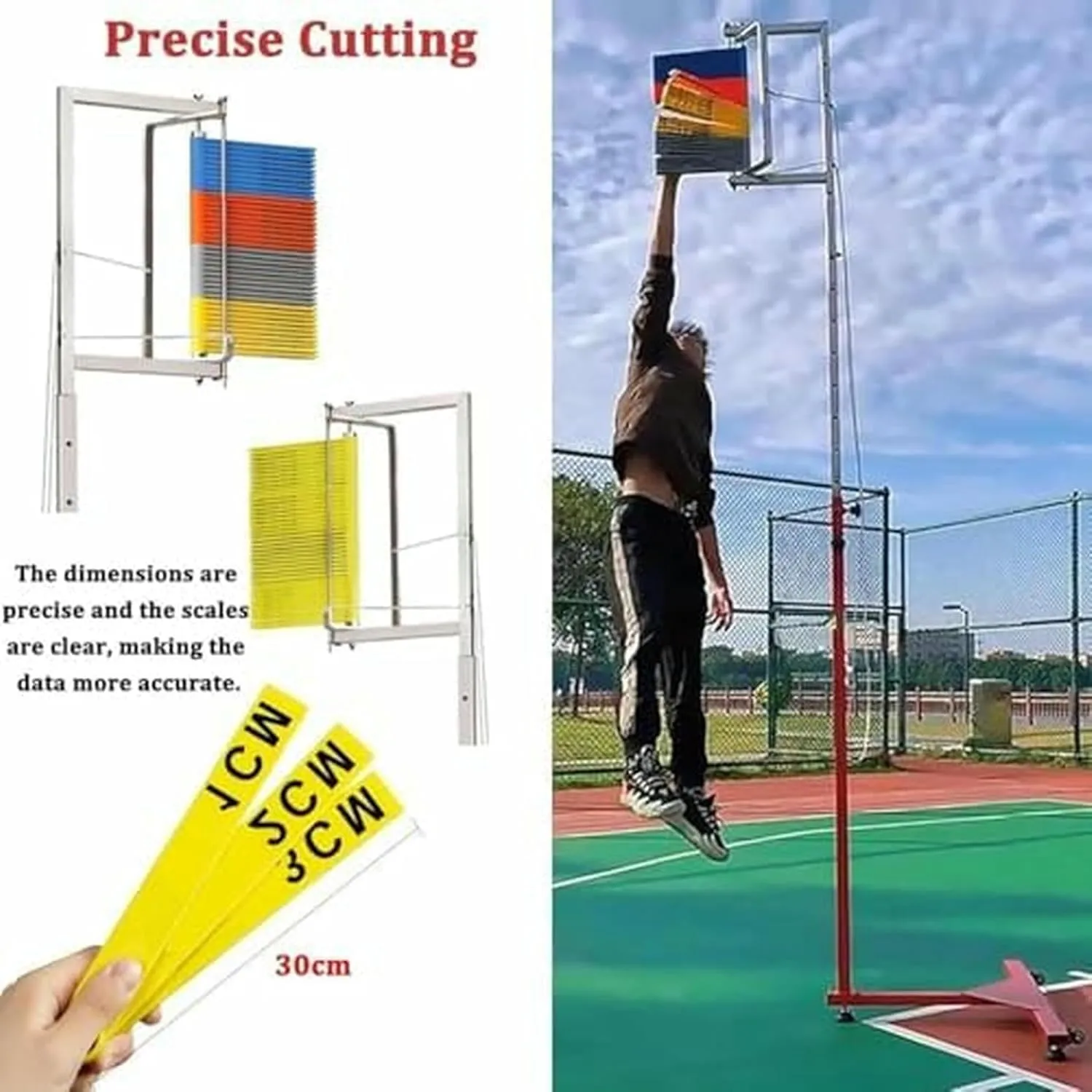 Free-Standing Jump Measurement TesterVertical Jump Trainer Vertical Jump Tester Vertical Jump Tester for Basketball, Metal Adjustable Volleyball Training Equipment, School Gym, Pull Cord~/