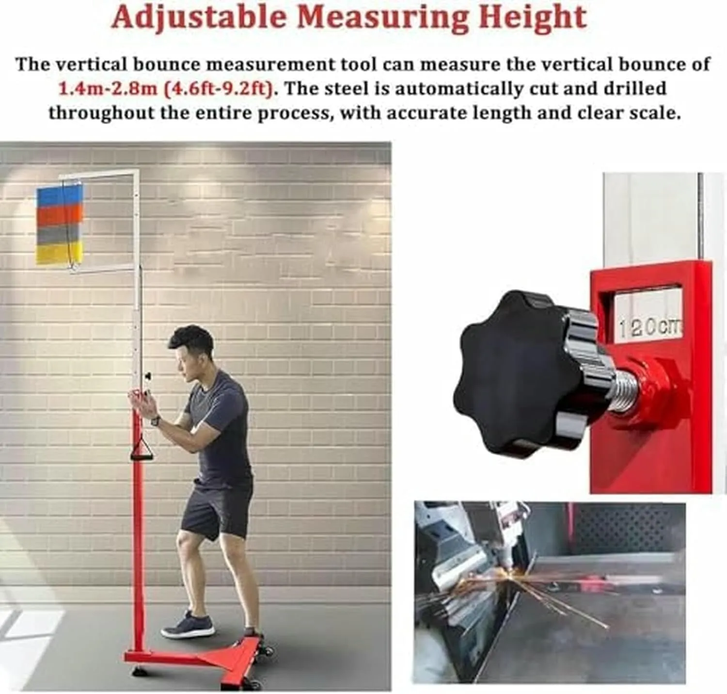 Free-Standing Jump Measurement TesterVertical Jump Trainer Vertical Jump Tester Vertical Jump Tester for Basketball, Metal Adjustable Volleyball Training Equipment, School Gym, Pull Cord~/