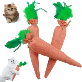 Fun Carrot Catnip Toys for Indoor Cats to Keep Them Busy, Orange Carrot Crinkle Kicker Catnip Cat Toy, Soft Linen, Catmint Toys for Cats All Breeds (3 PCS)