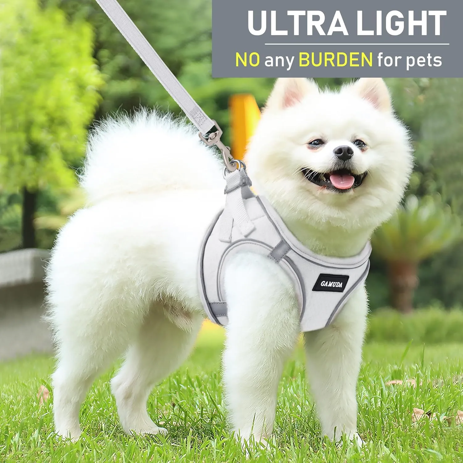 GAMUDA Small Pet Harness Collar and Leash Set, Step in No Chock No Pull Linen Fabric Soft Mesh Dog Vest Harnesses Reflective for Dogs Puppy Cats Kitten Rabbit (White, M)