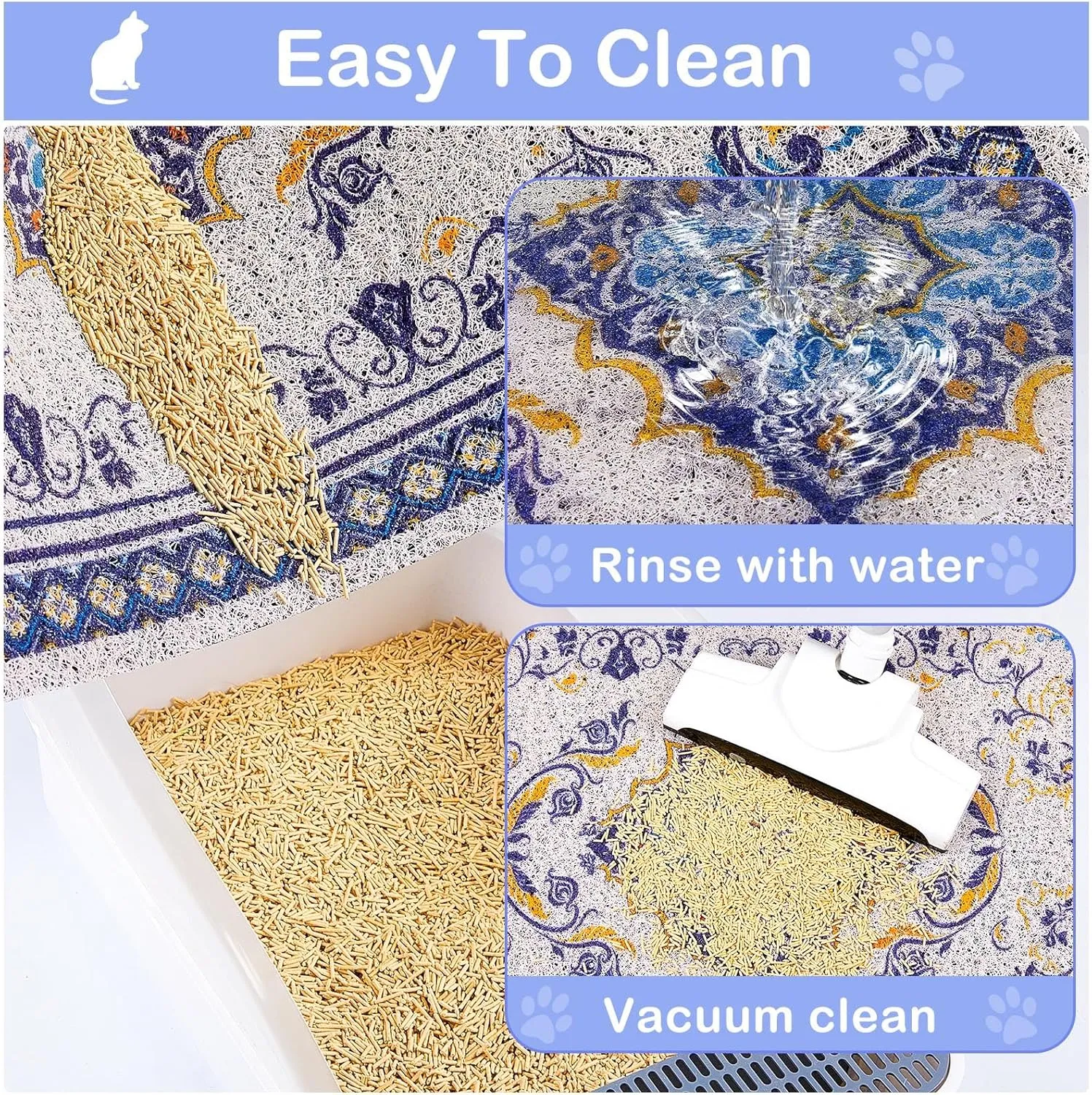 Glittme Cat Litter Mat with Non-Slip Bottom Litter Box Mat Waterproof Litter Trapping Mat Easy to Clean Washable Cat Food Mat for Kitty,XL