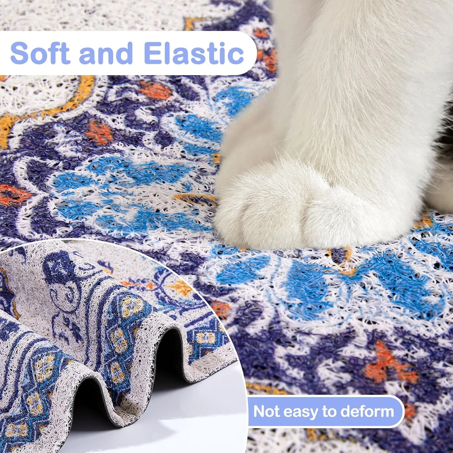 Glittme Cat Litter Mat with Non-Slip Bottom Litter Box Mat Waterproof Litter Trapping Mat Easy to Clean Washable Cat Food Mat for Kitty,XL