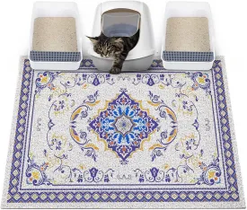 Glittme Cat Litter Mat with Non-Slip Bottom Litter Box Mat Waterproof Litter Trapping Mat Easy to Clean Washable Cat Food Mat for Kitty,XL