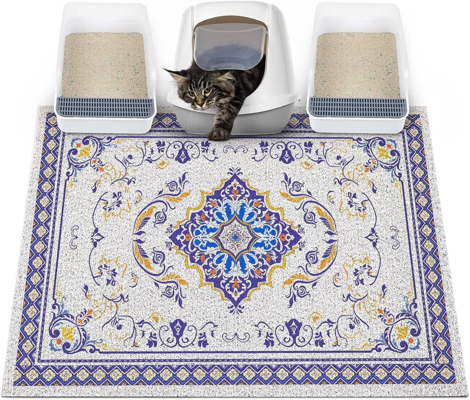 Glittme Cat Litter Mat with Non-Slip Bottom Litter Box Mat Waterproof Litter Trapping Mat Easy to Clean Washable Cat Food Mat for Kitty,XL