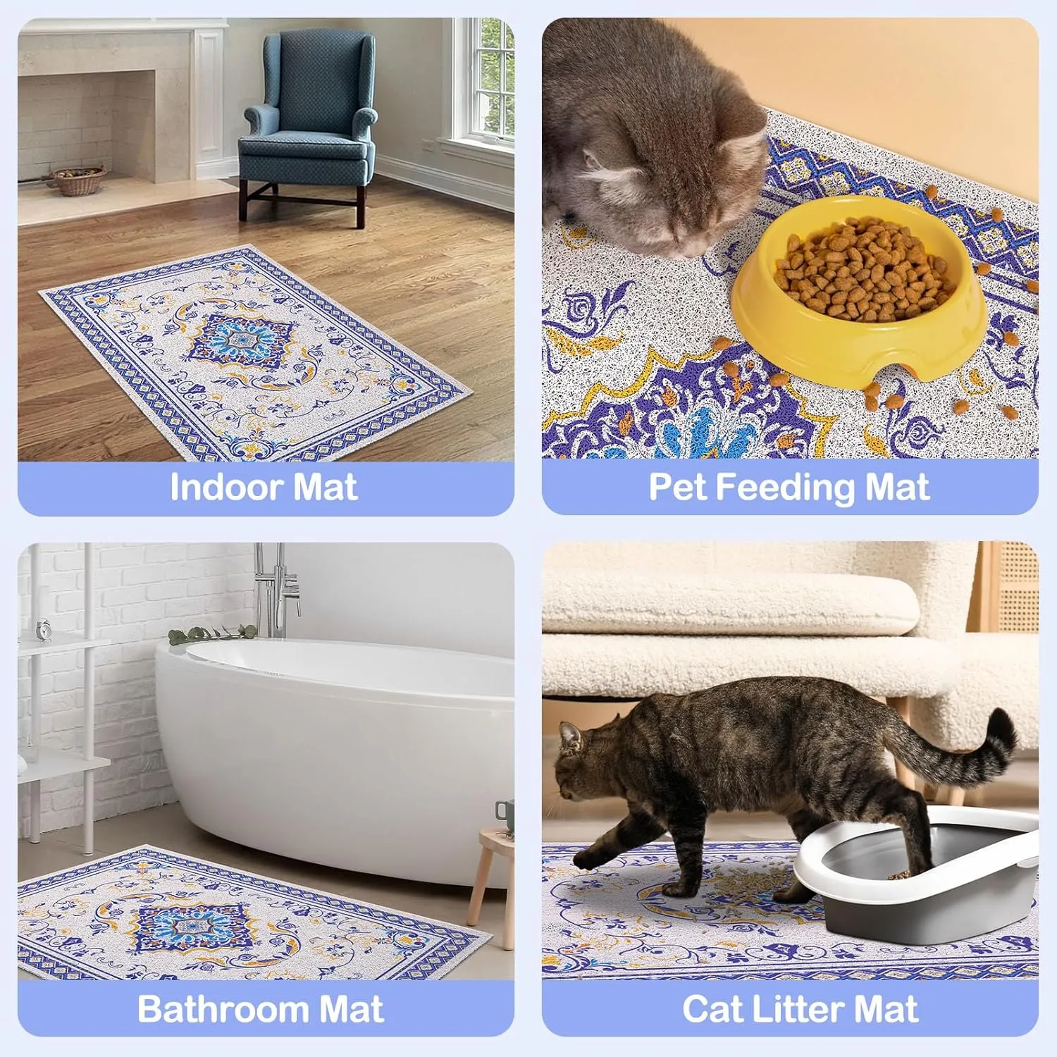 Glittme Cat Litter Mat with Non-Slip Bottom Litter Box Mat Waterproof Litter Trapping Mat Easy to Clean Washable Cat Food Mat for Kitty,XL