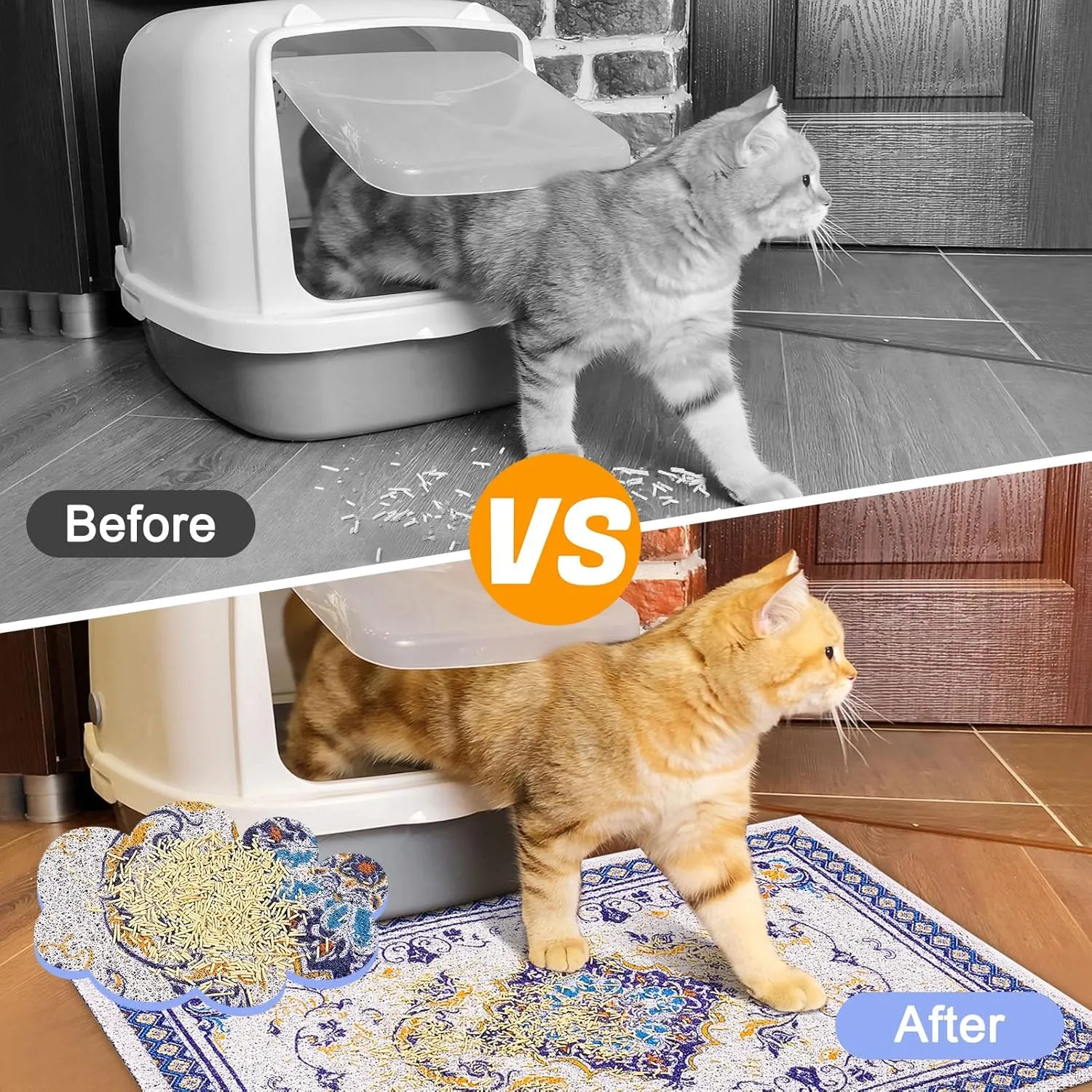 Glittme Cat Litter Mat with Non-Slip Bottom Litter Box Mat Waterproof Litter Trapping Mat Easy to Clean Washable Cat Food Mat for Kitty,XL