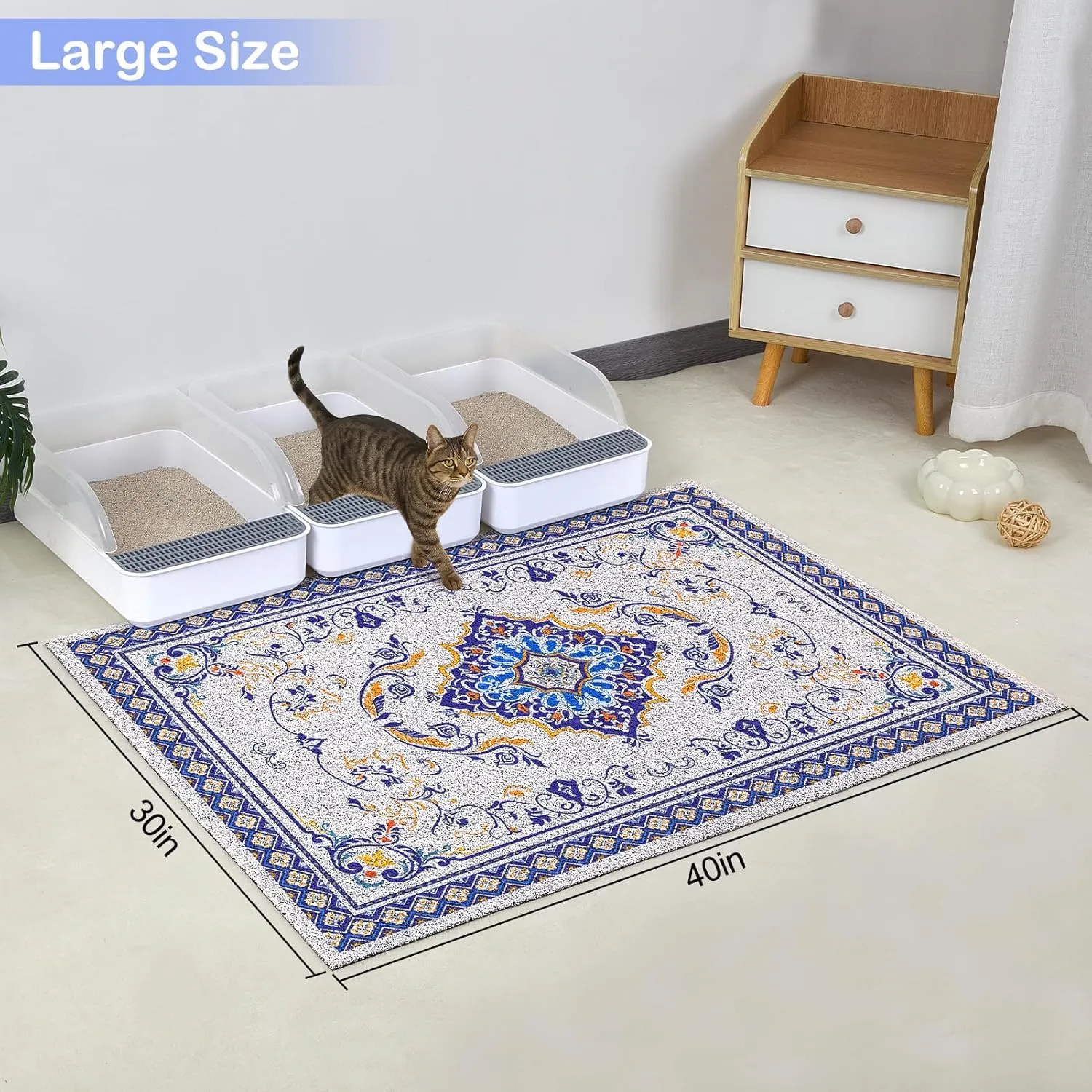 Glittme Cat Litter Mat with Non-Slip Bottom Litter Box Mat Waterproof Litter Trapping Mat Easy to Clean Washable Cat Food Mat for Kitty,XL