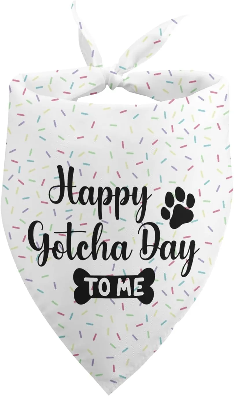 Gotcha Day Dog Bandana, Happy Gotcha Day to Me Puppy Scarf, White Pet Accessories for Dog Photo Prop, Owner Gift