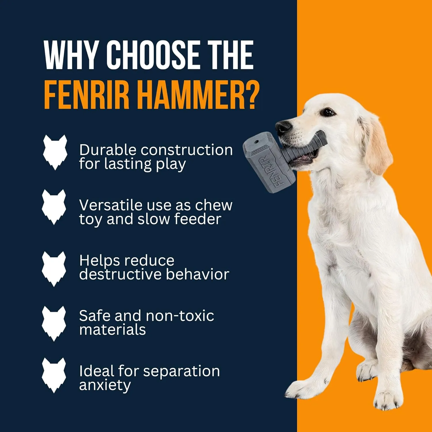 Hammer Dog Chew Toy Strong Rubber Stuffable Enrichment Toy for Chewers (Blue, Medium)