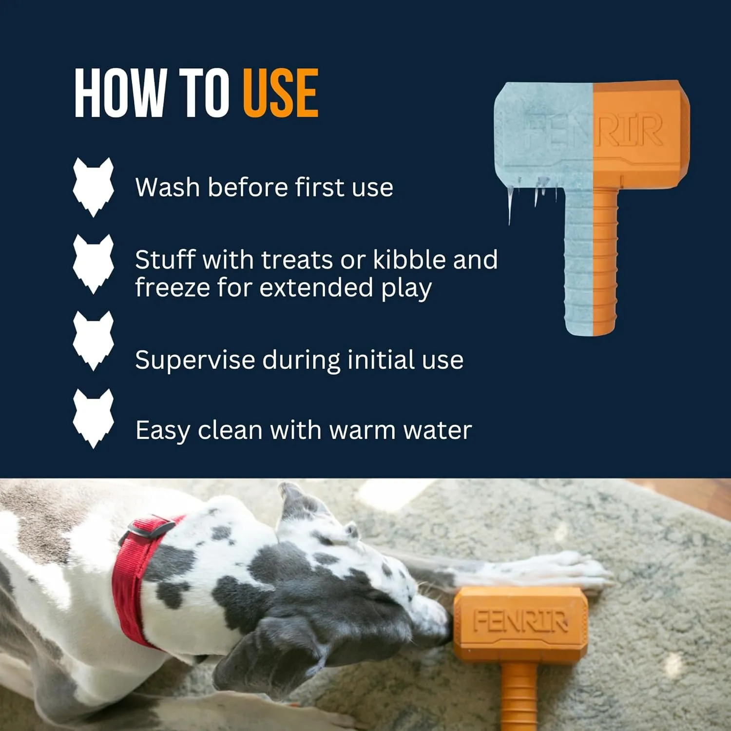 Hammer Dog Chew Toy Strong Rubber Stuffable Enrichment Toy for Chewers (Blue, Medium)