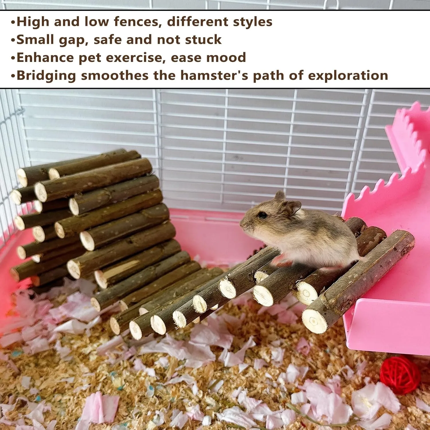 Hamster Bridge 19.7x3.9in&9.8x3.9in Hamster Wooden Fence Rat Flexible Bendy Climbing Ladder Cage Accessories for Syrian Gerbil Mouse Rat