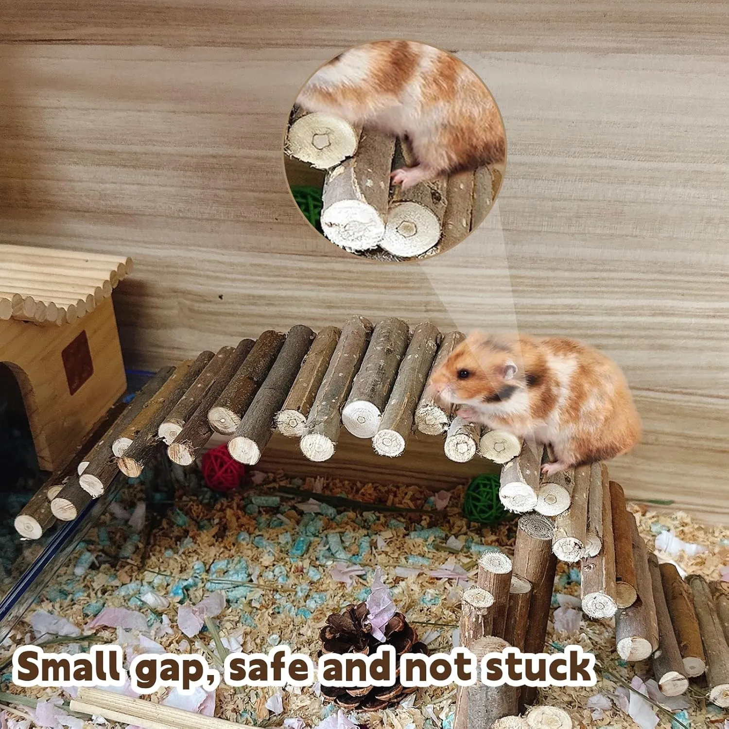 Hamster Bridge 19.7x3.9in&9.8x3.9in Hamster Wooden Fence Rat Flexible Bendy Climbing Ladder Cage Accessories for Syrian Gerbil Mouse Rat