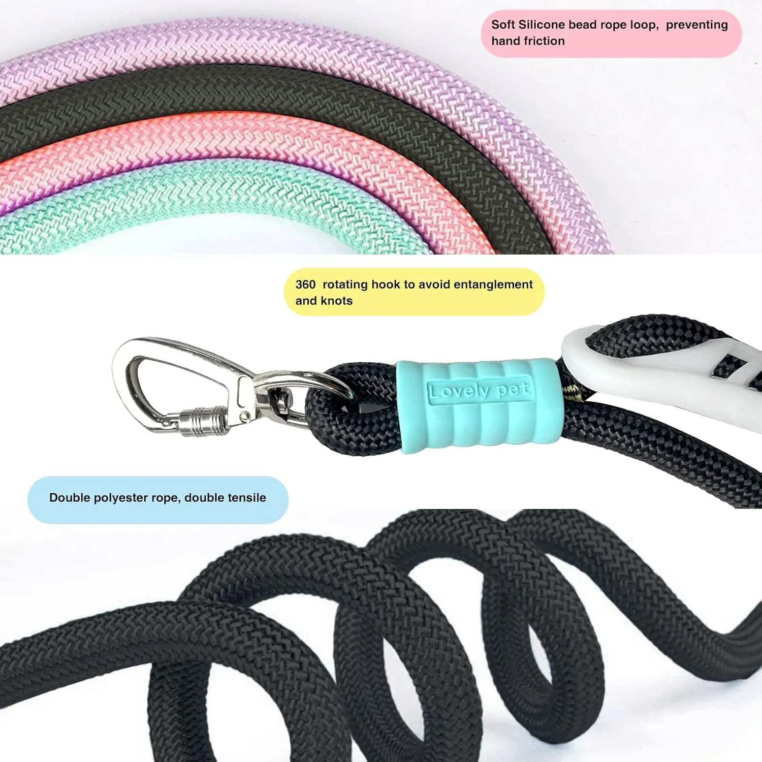 Heavy Duty Dog Leash 6 FT with Comfortable Padded Handle, Highly Reflective Threads Leash for Medium Large Dogs (Black)