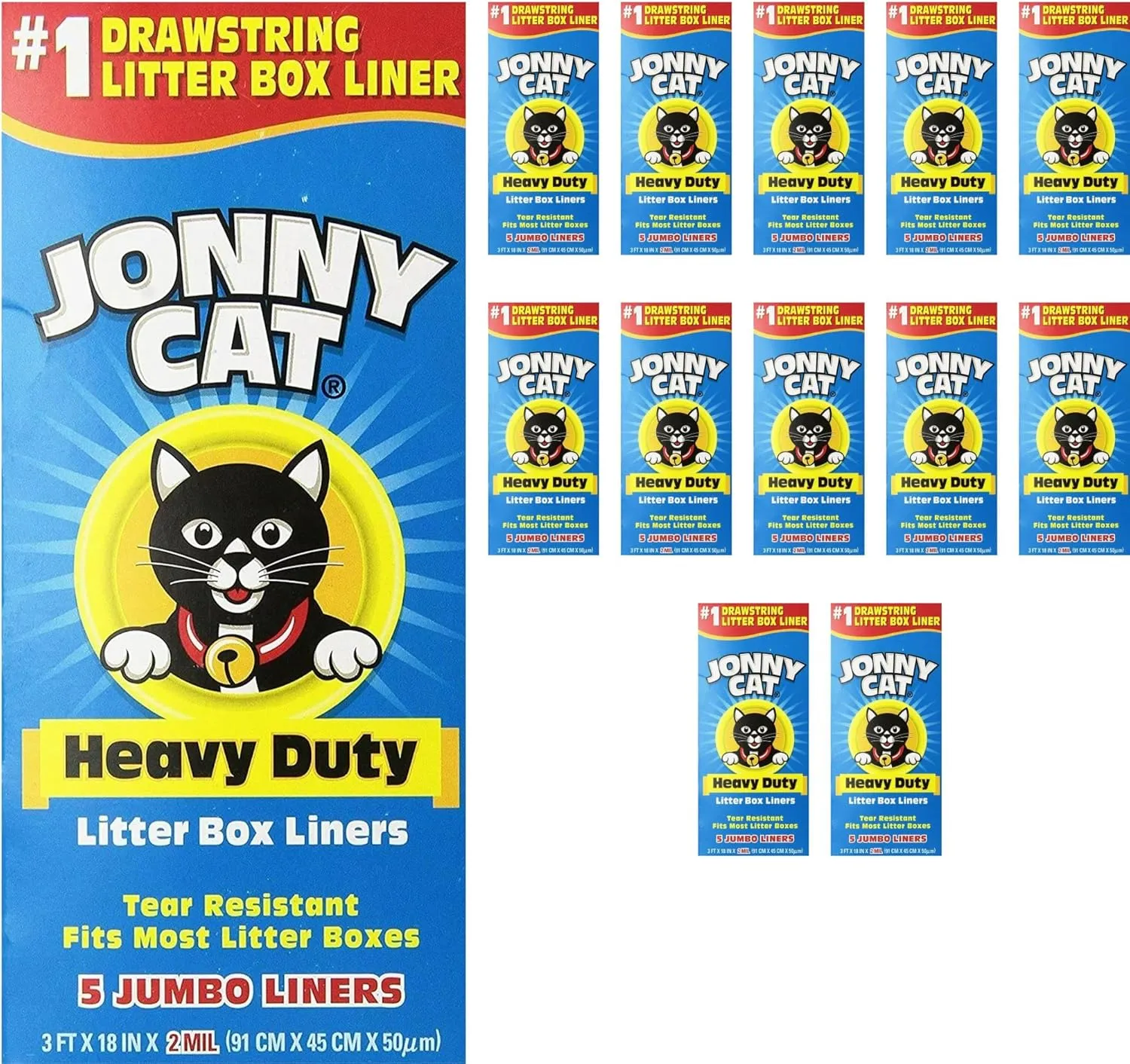 Jonny Heavy Duty Cat Litter Box Liners (Pack of 12), Cat litter Box Liners Jumbo, 5 Liners Box