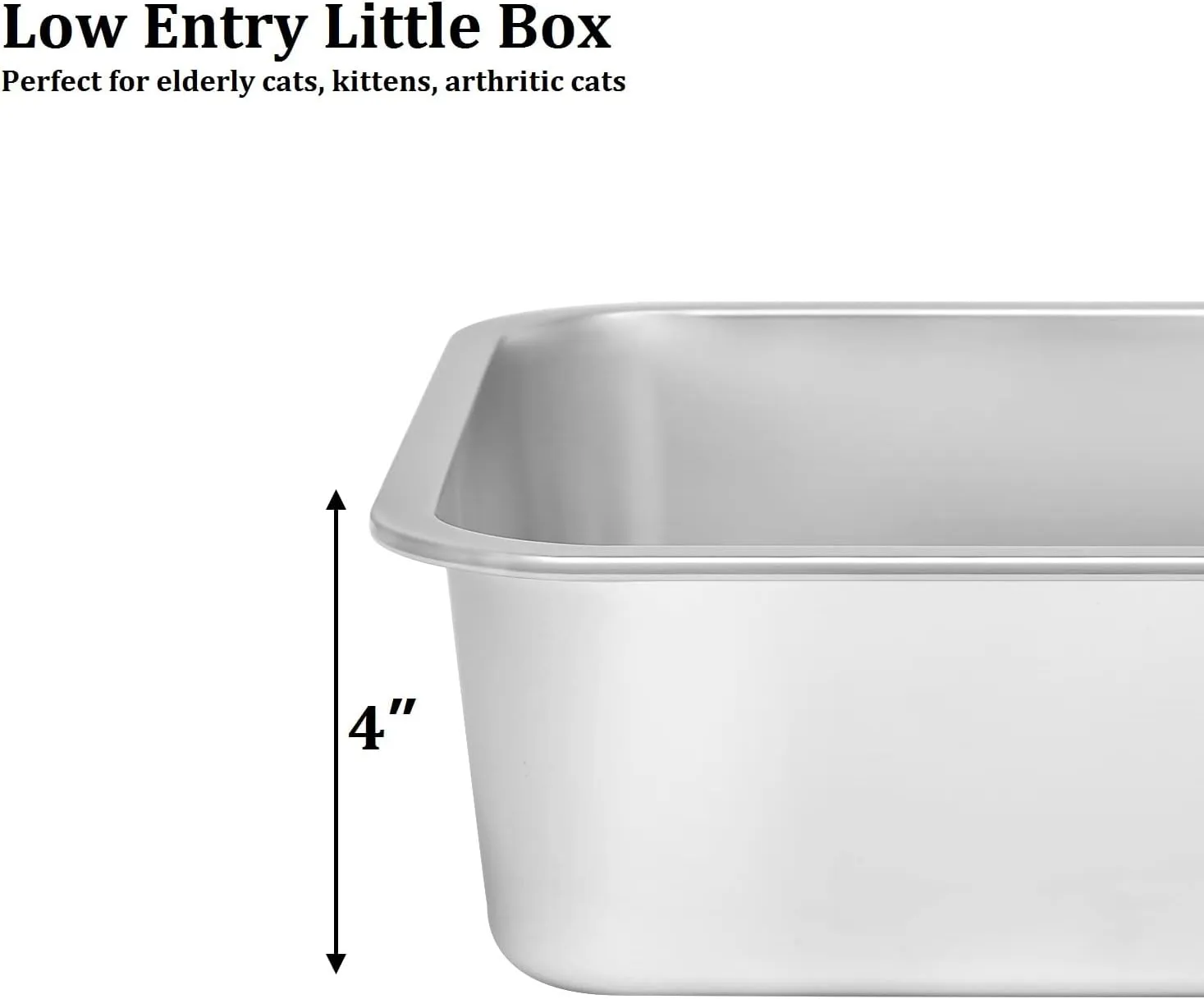 Kichwit Stainless Steel Cat Litter Box, Kitten Litter Tray, Metal Cat Litter Pan, Non Stick Smooth Surface, Easy to Clean (17.5" L x 13.5" W x 4" H)