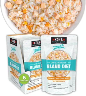 KOHA Limited Ingredient Bland Diet for Dogs, Chicken and White Rice Recipe Sensitive Stomach Wet Dog Food, Gentle Formula Easy to Digest Bland Diet Dog Food, Pack of 6