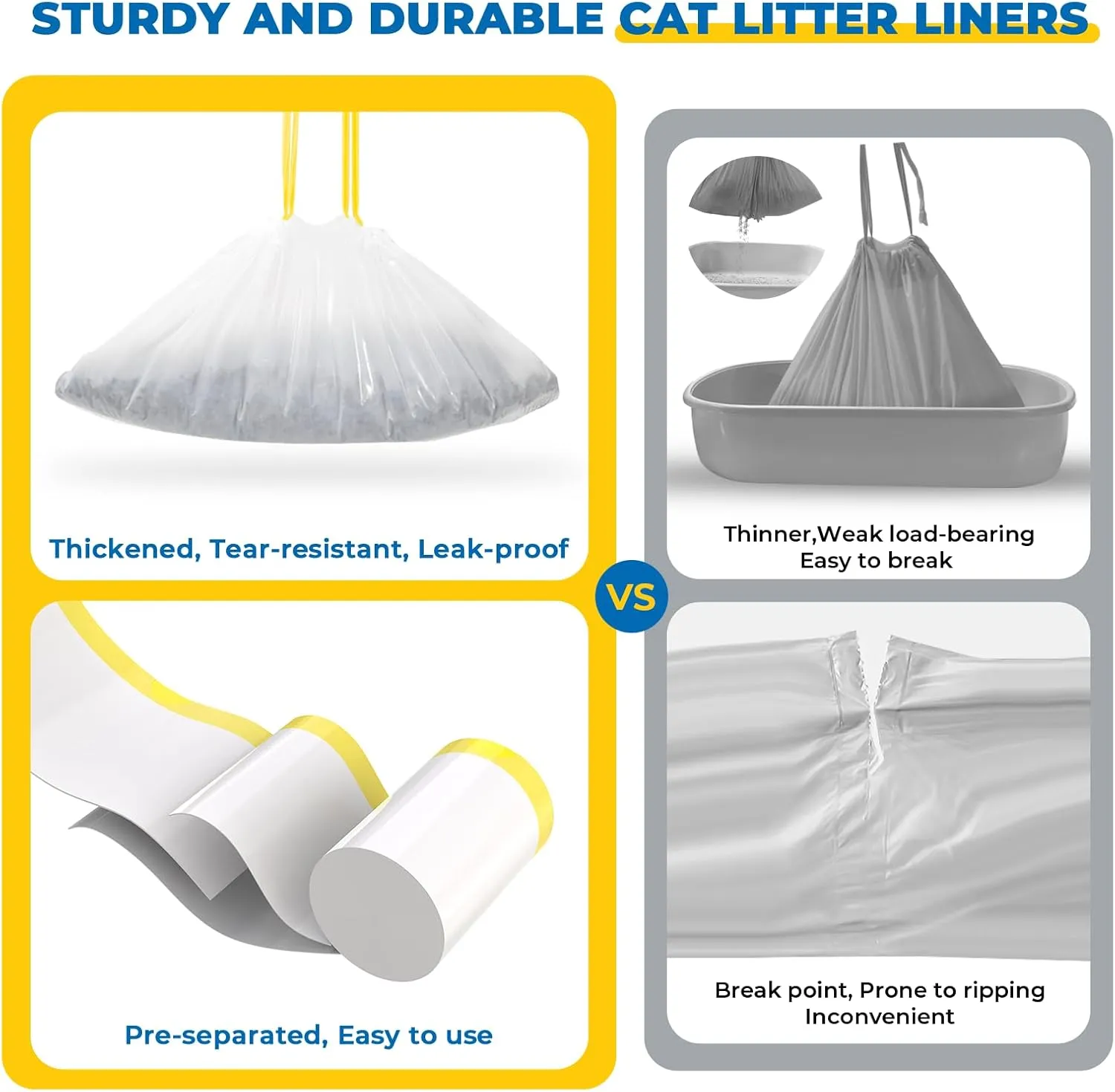 KONE Cat Litter Box Liners, 26 Count Extra Durable Large Drawstring Kitty Litter Pan Bags, 30" x 17"