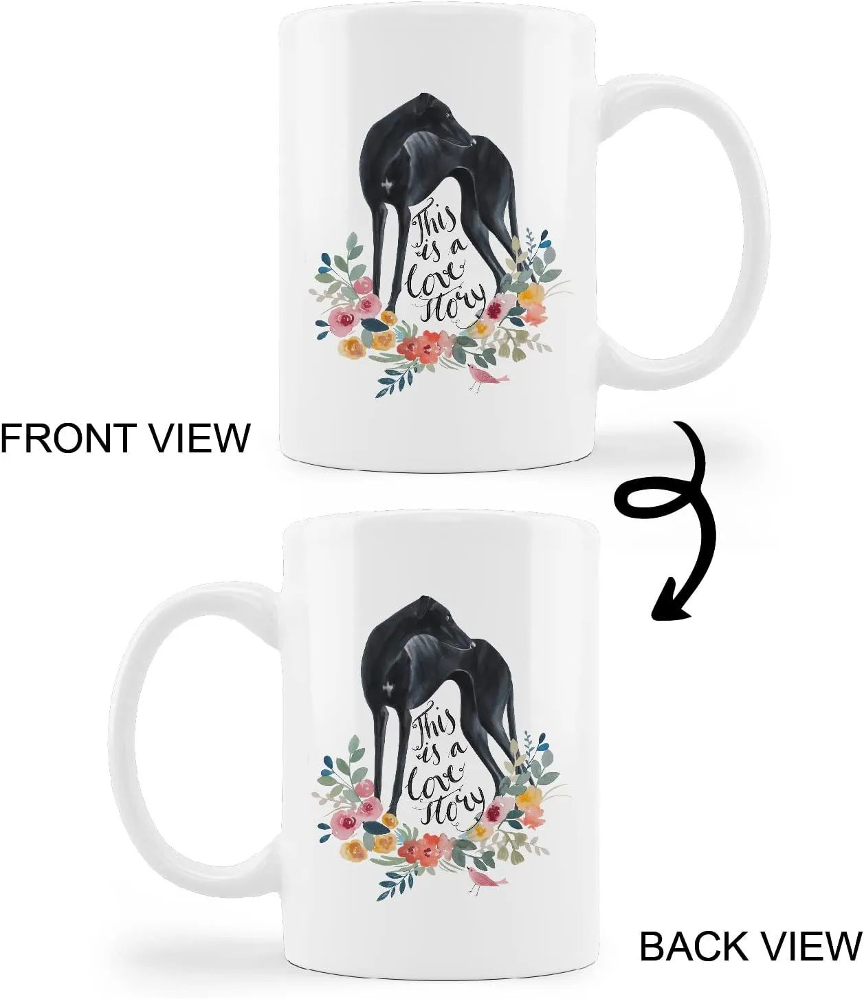 kunlisa Funny Greyhound Mug Cup,This is A Love Story Floral Ceramic Mug-11oz Coffee Milk Tea Mug Cup,Gifts For Dog Lovers Greyhound Mom Dog Mom Women Men Teen Girls,Pet Lovers Coworkers Gifts